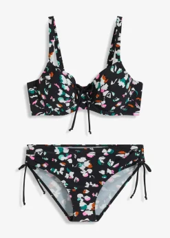 bonprix Nachhaltigere Materialien|Bademode·Bikinis^Minimizer-Bikini mit Bindebändern (2-tlg.Set) schwarz/weiß graphisch bedruckt