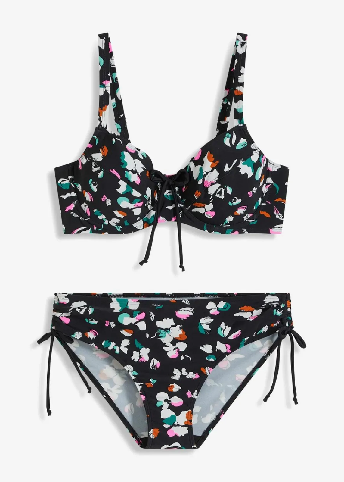 bonprix Nachhaltigere Materialien|Bademode·Bikinis^Minimizer-Bikini mit Bindebändern (2-tlg.Set) schwarz/weiß graphisch bedruckt