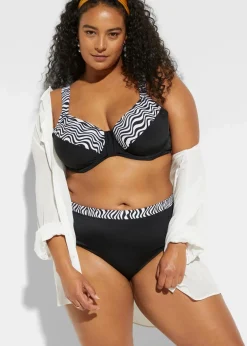 bonprix Große Cups D-F|Nachhaltigere Materialien^Minimizer-Bikini mit gepolsterten Trägern (2-tlg.Set) schwarz/weiß graphisch bedruckt