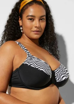 bonprix Große Cups D-F|Nachhaltigere Materialien^Minimizer-Bikini mit gepolsterten Trägern (2-tlg.Set) schwarz/weiß graphisch bedruckt