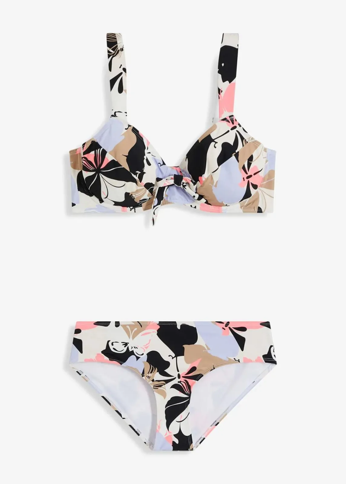 bonprix Große Cups D-F|Nachhaltigere Materialien^Minimizer-Bikini mit gepolsterten Trägern (2-tlg.Set) weiß/schwarz/flieder floral