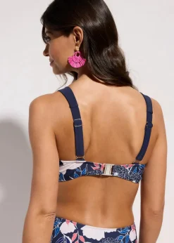 bonprix Große Cups D-F|Nachhaltigere Materialien^Minimizer-Bikinioberteil mit gepolsterten Trägern dunkelblau floral