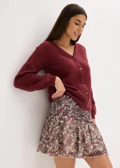 bonprix Röcke|Bekleidung·Sportbekleidung^Minirock kieselbeige/rhododendronrot/dunkeloliv paisley