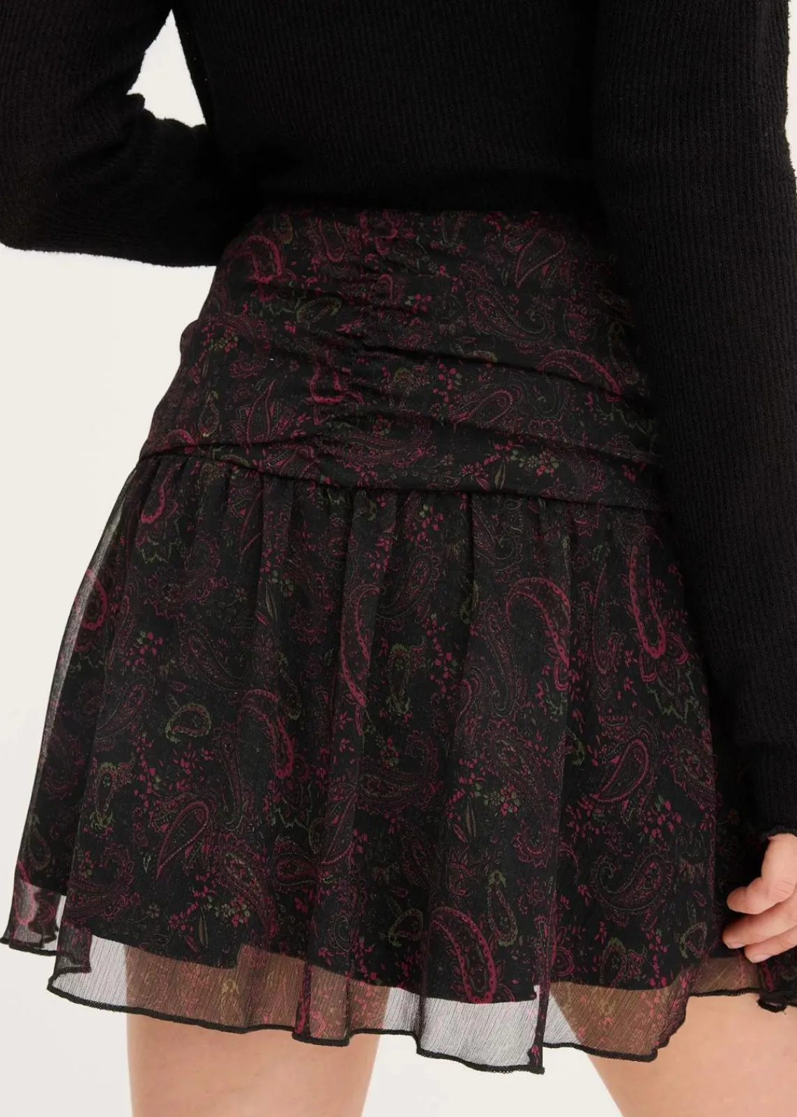 bonprix Bekleidung·Sportbekleidung|Röcke^Minirock schwarz/weinrot/dunkeloliv/rhododendronrot paisley