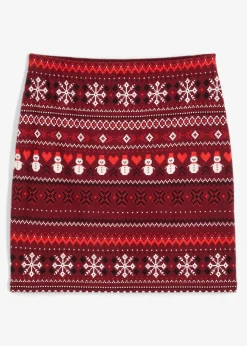 bonprix Bekleidung·Sportbekleidung|Nachhaltigere Materialien^Minirock mit Norwegermuster aus Baumwoll-Elasthan-Mix ahornrot/erdbeere/schwarz/wollweiß norwegermuster
