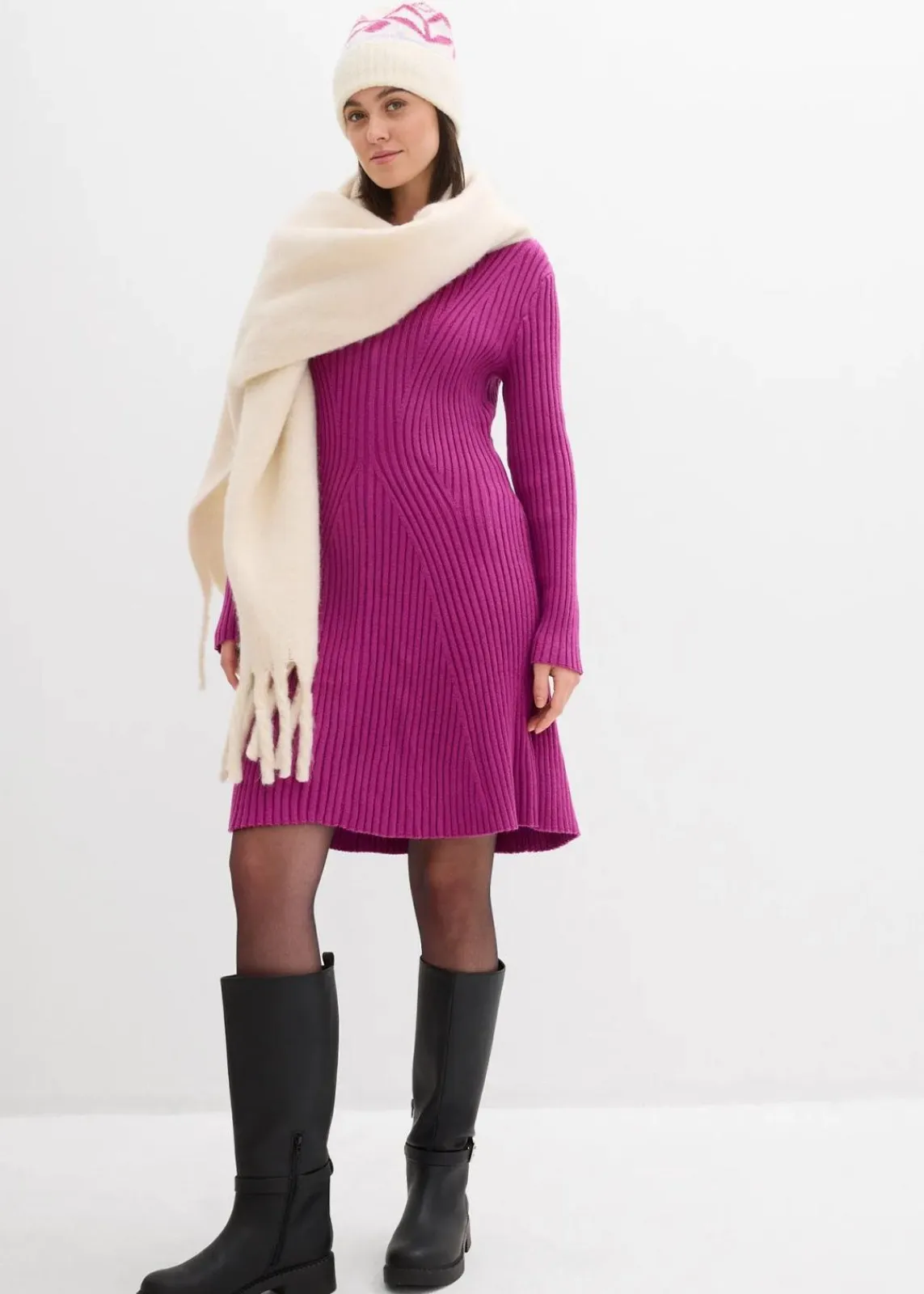 bonprix Bekleidung·Umstandsmode|Bekleidung·Pullover & Strickjacken^Mini-Strickkleid aus softem Viskose-Mix dunkelfuchsia