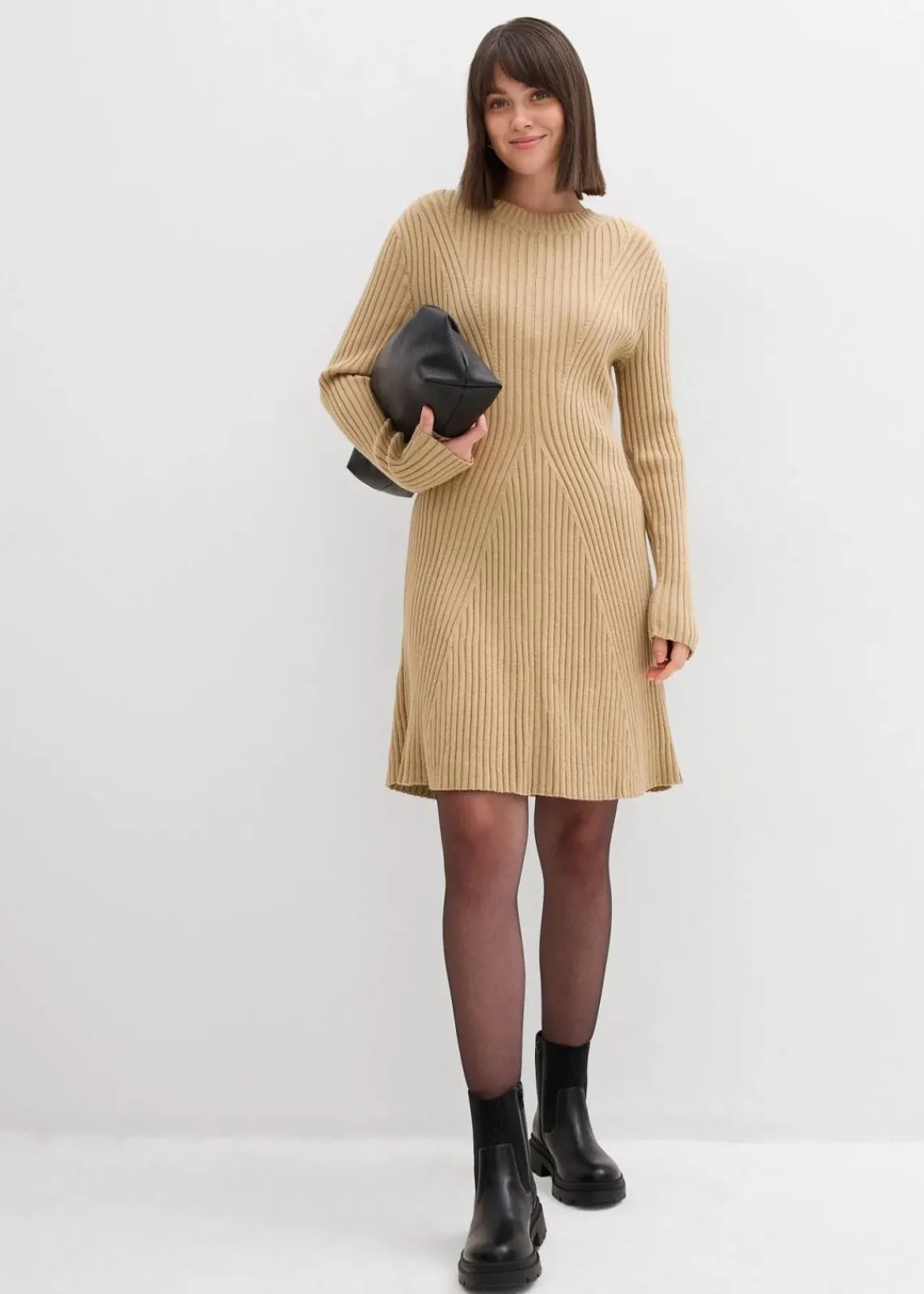 bonprix Nachhaltigere Materialien|Kleider^Mini-Strickkleid aus softem Viskose-Mix hellkhaki