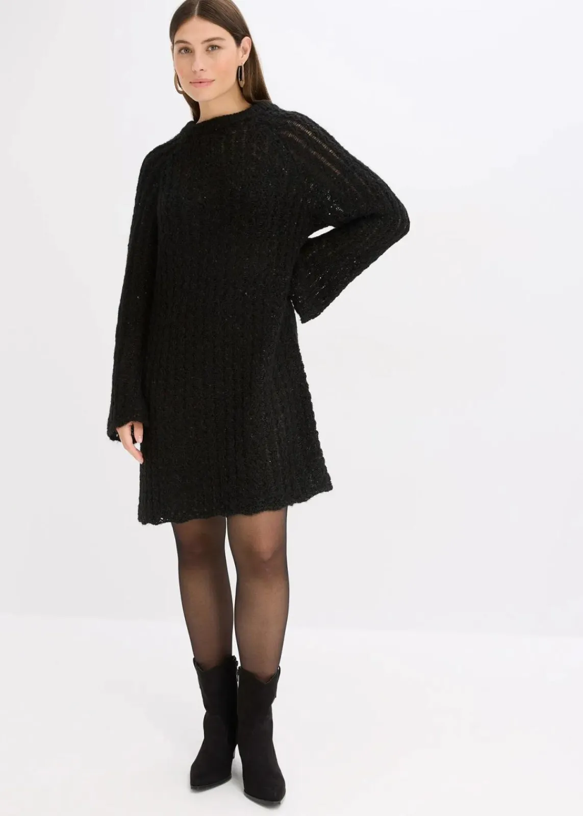 bonprix Bekleidung·Umstandsmode|Strickmode^Mini-Strickkleid mit Satin-Schleife und leichter Transparenz schwarz