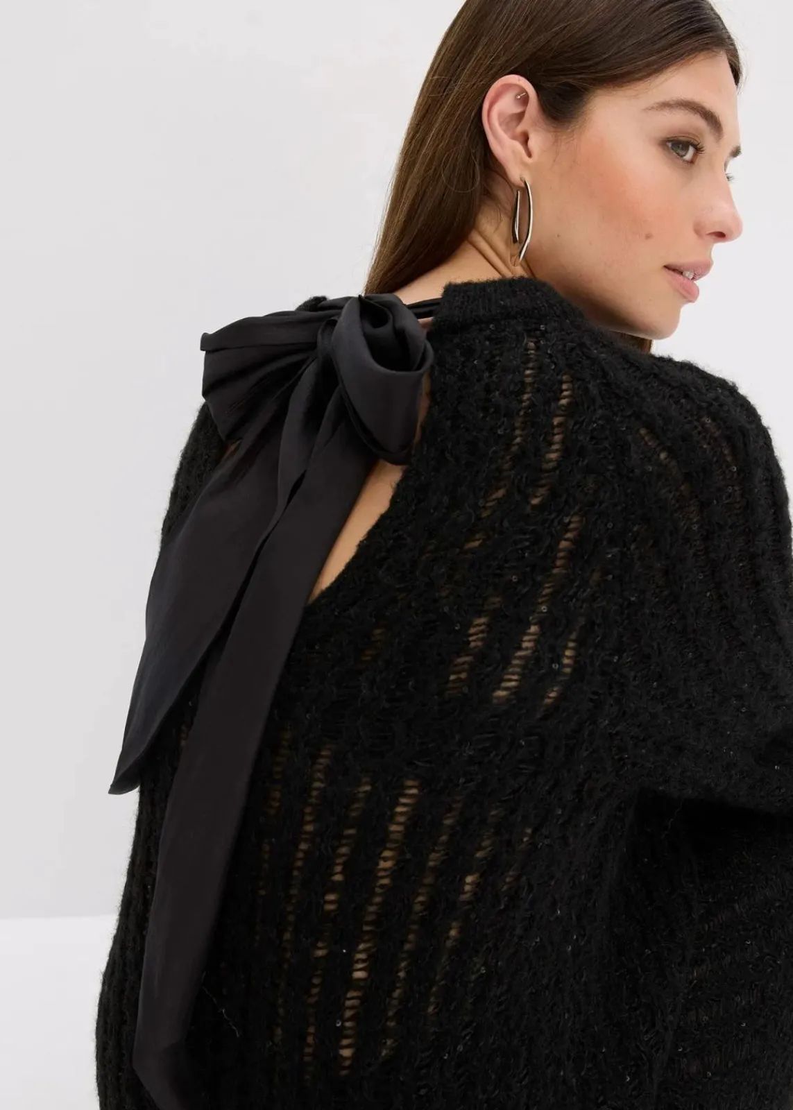 bonprix Bekleidung·Umstandsmode|Strickmode^Mini-Strickkleid mit Satin-Schleife und leichter Transparenz schwarz