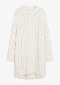 bonprix Bekleidung·Umstandsmode|Strickmode^Mini-Strickkleid mit Satin-Schleife und leichter Transparenz wollweiß