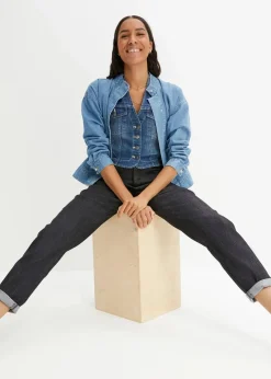 bonprix Jeans|Bekleidung·Shirts & Tops^Mom Jeans High Waist, Stretch schwarz denim used