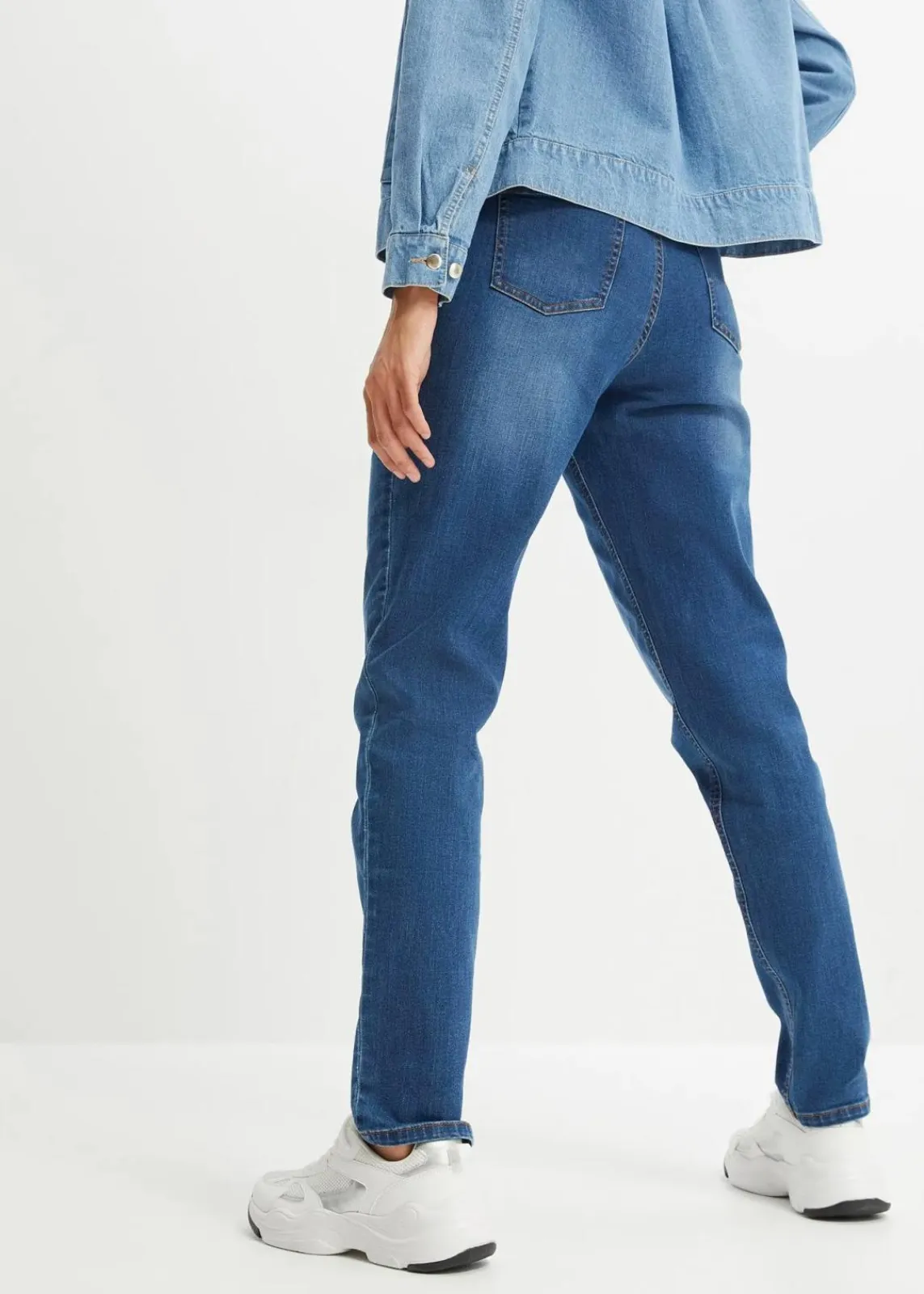 bonprix Bekleidung·Shirts & Tops|Jeans^Mom Jeans High Waist, Stretch blau denim used