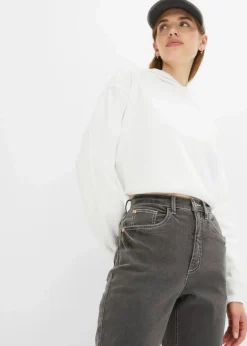bonprix Bekleidung·Shirts & Tops|Jeans^Mom Jeans High Waist, Stretch dunkelgrau denim used