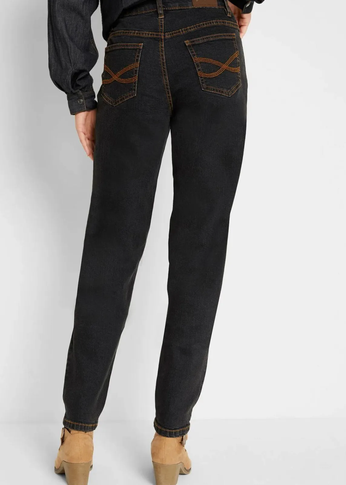 bonprix Jeans|Bekleidung·Shirts & Tops^Mom Jeans Mid Waist, long schwarz