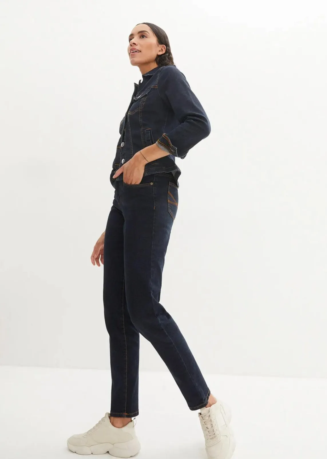 bonprix Jeans|Bekleidung·Shirts & Tops^Mom Jeans Mid Waist, long dunkelblau