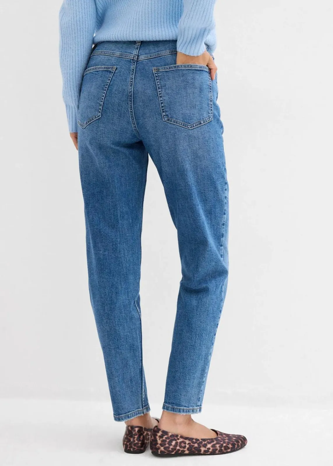 bonprix Bekleidung·Shirts & Tops|Jeans^Mom-Jeans High Waist, cropped mittelblau denim used