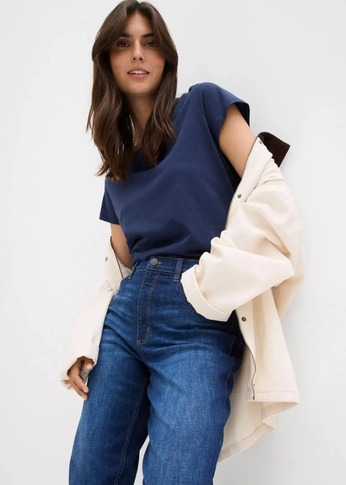 bonprix Jeans|Bekleidung·Shirts & Tops^Mom-Jeans High Waist, cropped dunkelblau denim