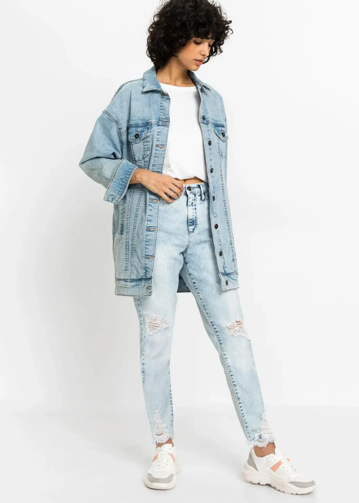 bonprix Bekleidung·Shirts & Tops|Jeans^Mom-Jeans High Waist mit Destroy-Effekten blau used
