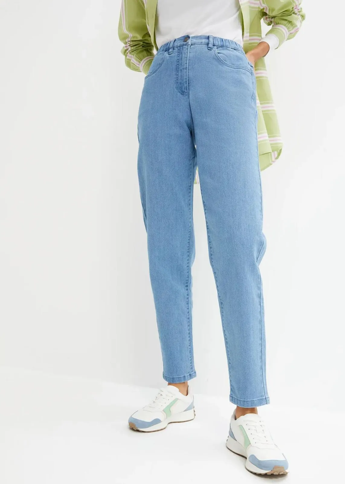 bonprix Bekleidung·Shirts & Tops|Jeans^Mom-Jeans, High Waist, Stretch hellblau denim