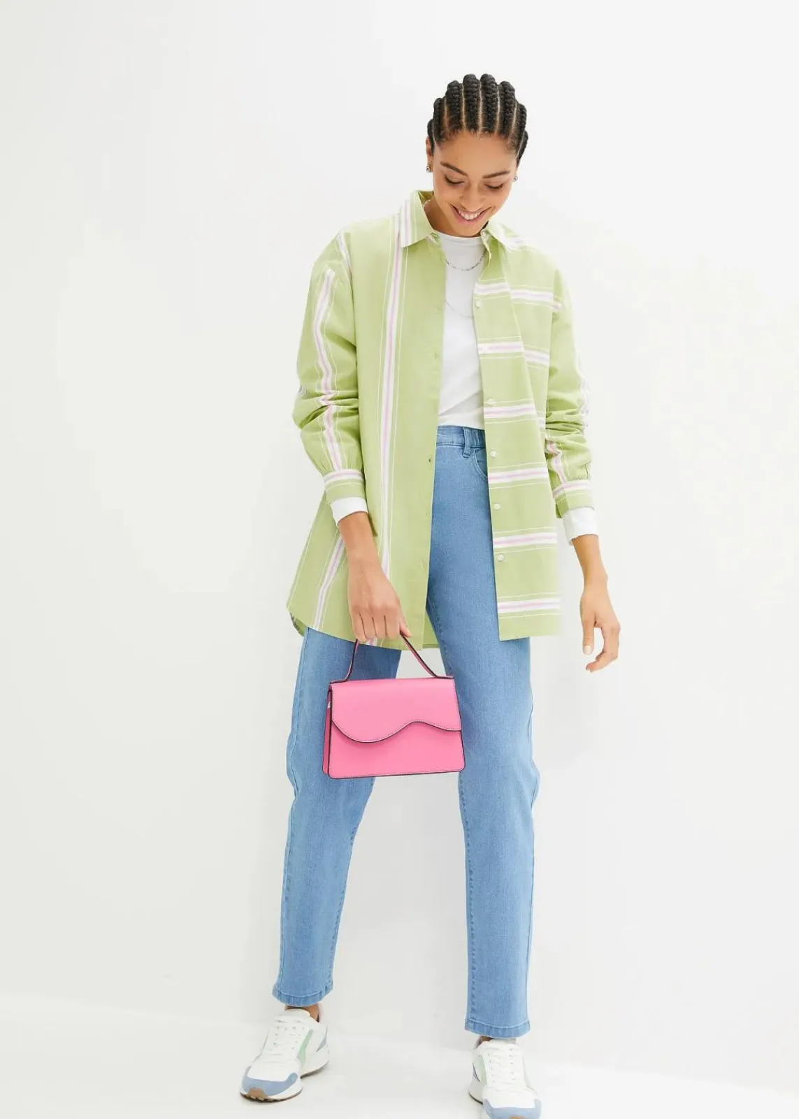 bonprix Bekleidung·Shirts & Tops|Jeans^Mom-Jeans, High Waist, Stretch hellblau denim