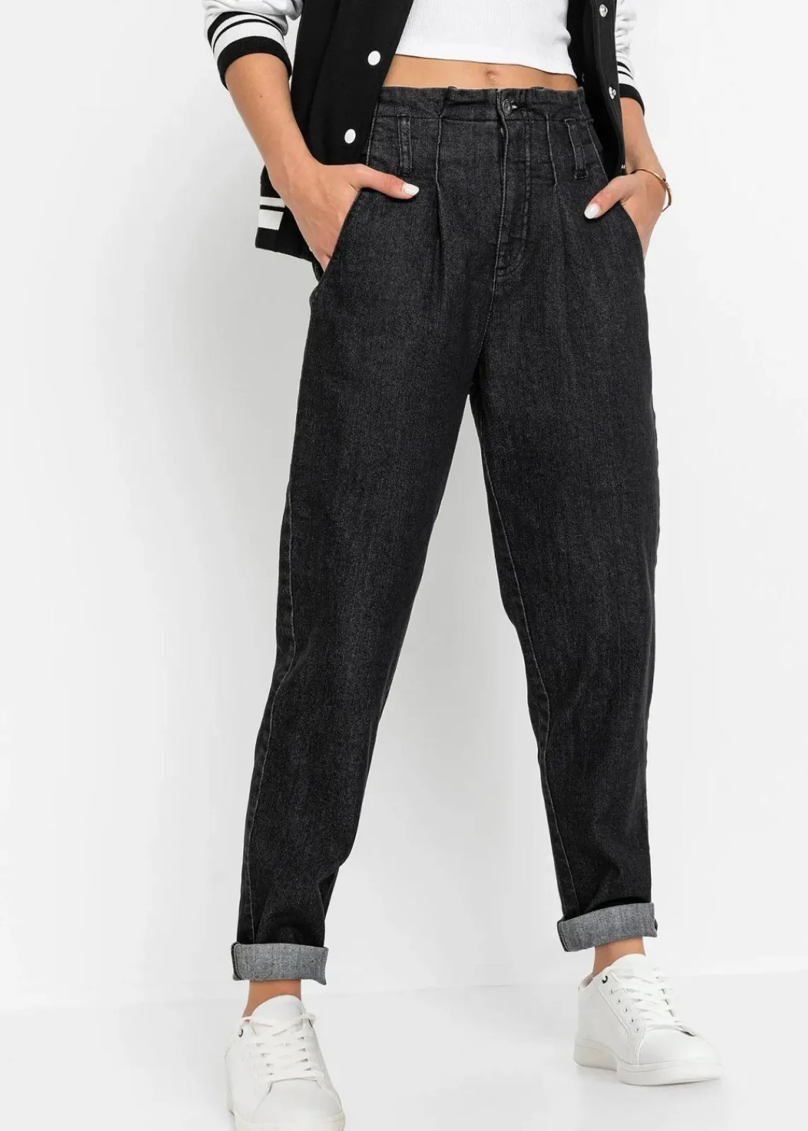 bonprix Bekleidung·Shirts & Tops|Jeans^Mom-Jeans, High Waist, Stretch schwarz denim