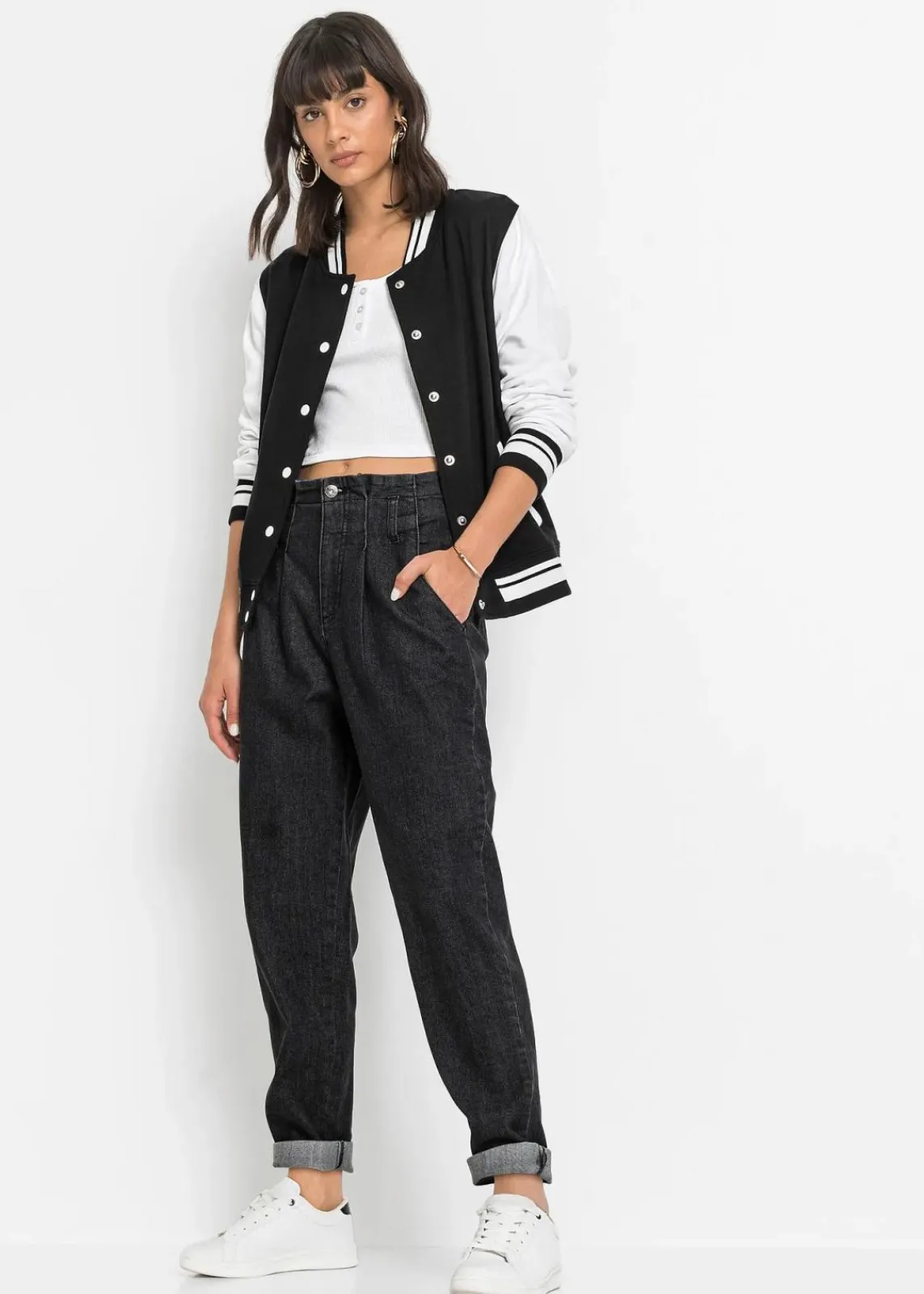 bonprix Bekleidung·Shirts & Tops|Jeans^Mom-Jeans, High Waist, Stretch schwarz denim