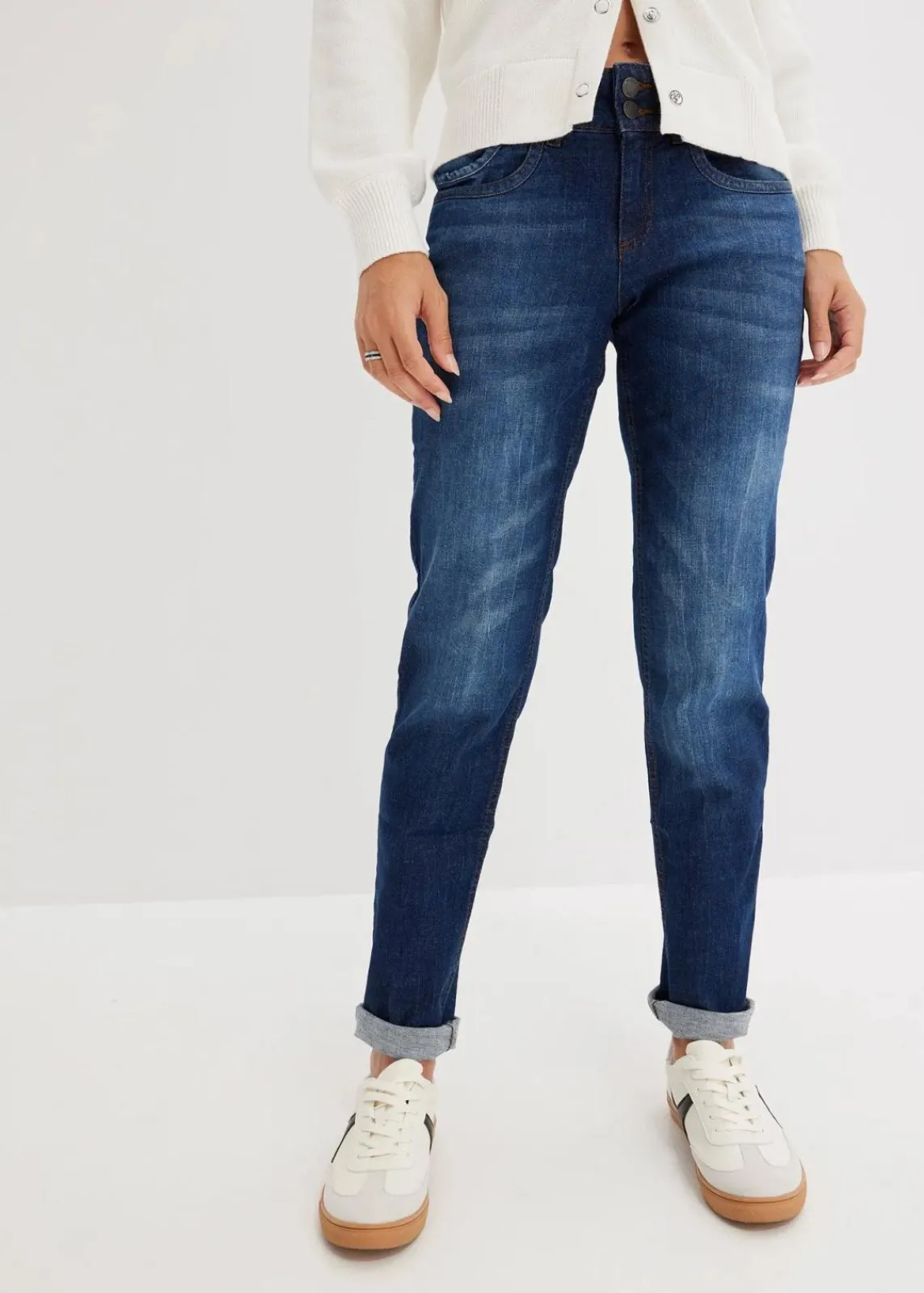 bonprix Kurzgrößen|Bekleidung·Shirts & Tops^Mom-Jeans Mid Waist blau used
