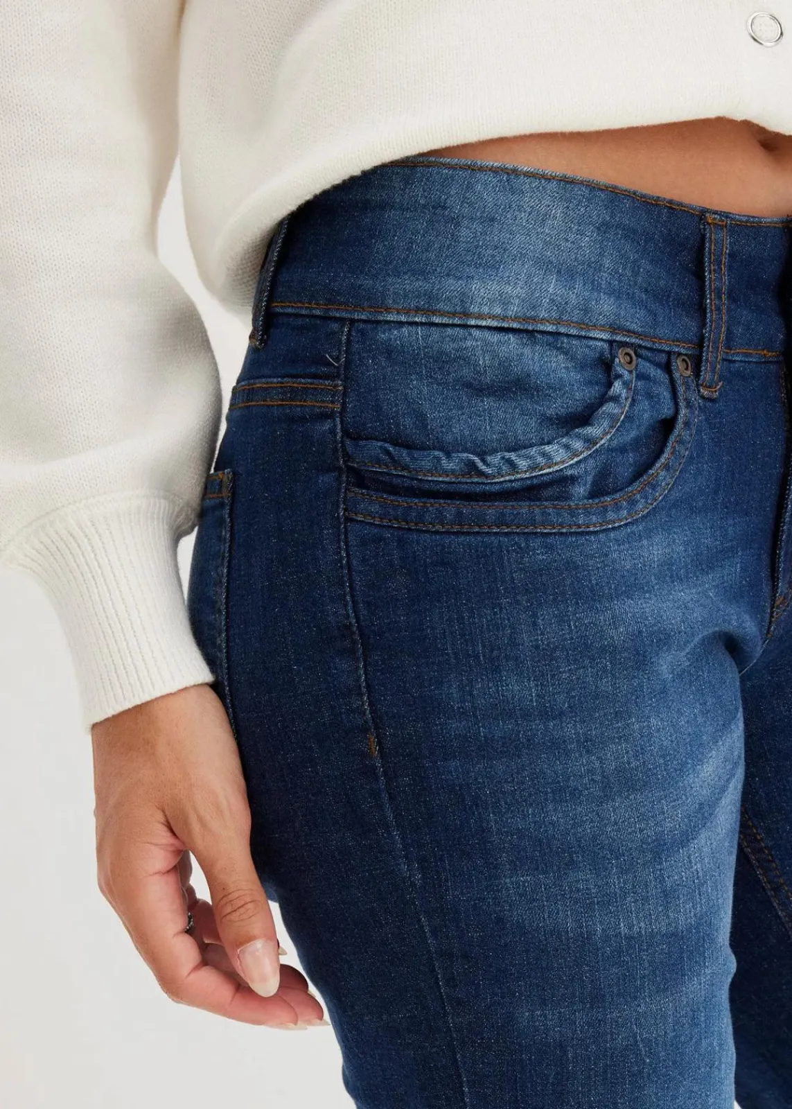 bonprix Kurzgrößen|Bekleidung·Shirts & Tops^Mom-Jeans Mid Waist blau used
