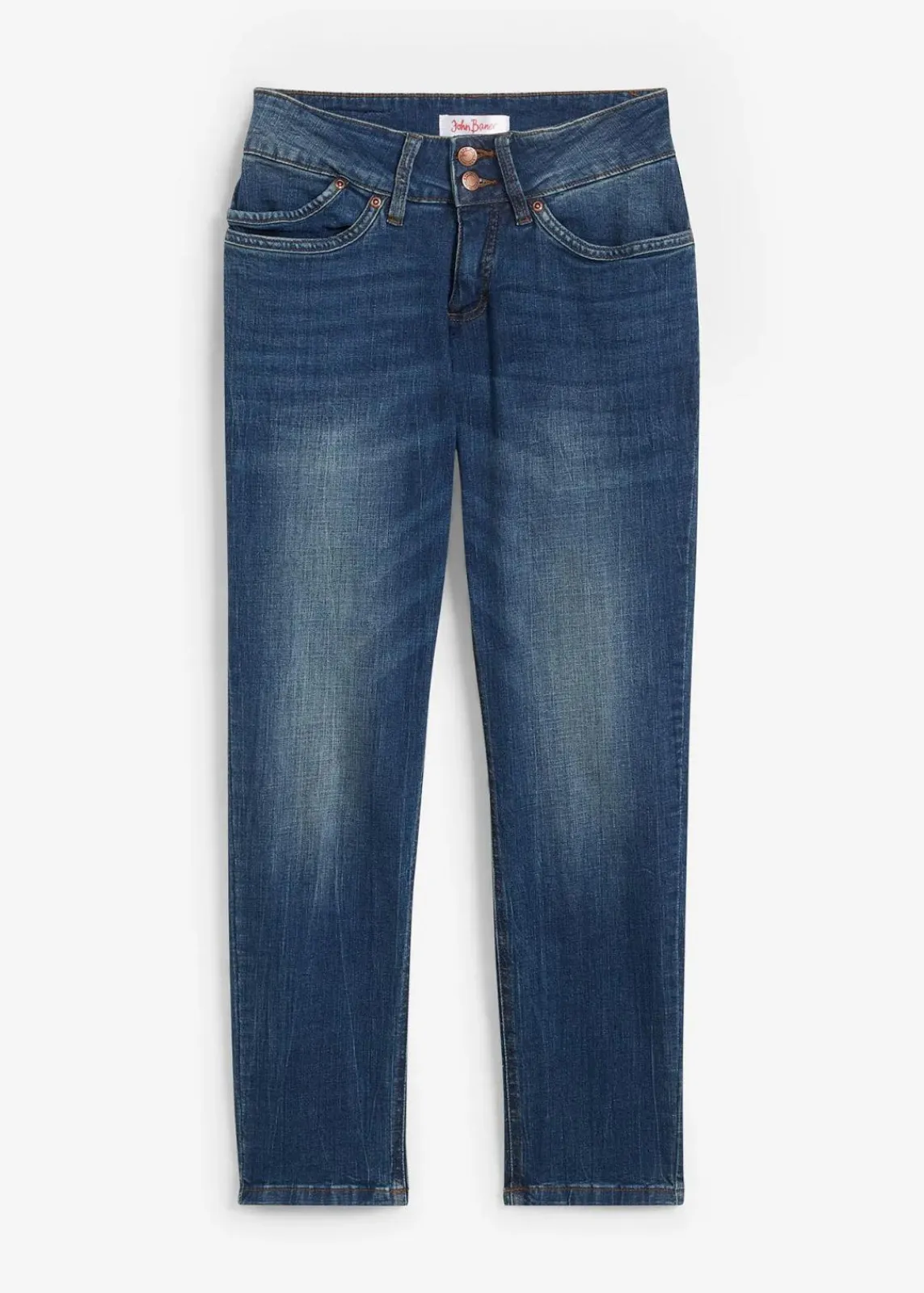 bonprix Jeans|Kurzgrößen^Mom-Jeans Mid Waist blau used