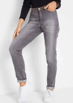 bonprix Jeans|Kurzgrößen^Mom-Jeans Mid Waist, Komfort-Stretch grau used