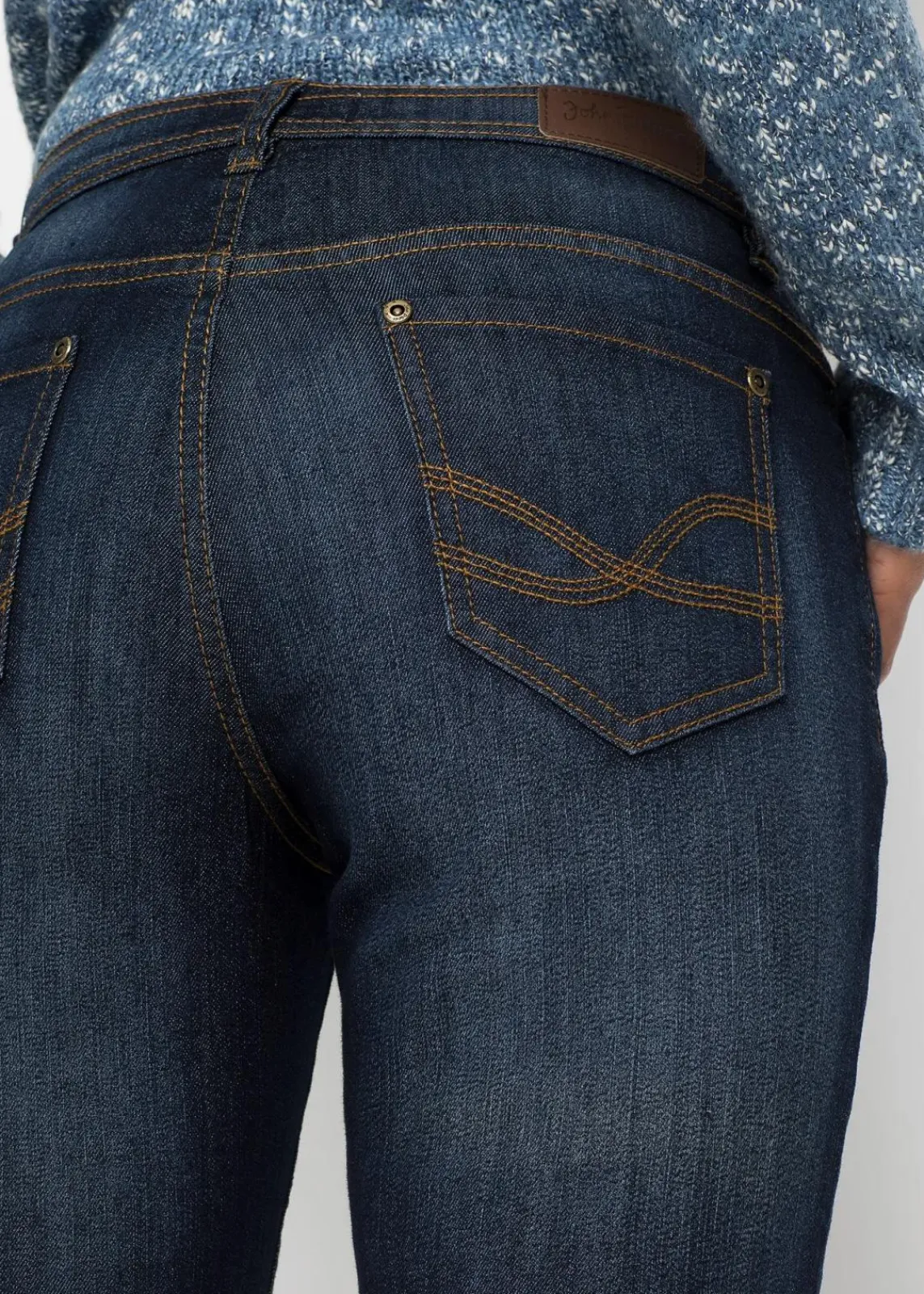 bonprix Kurzgrößen|Bekleidung·Shirts & Tops^Mom-Jeans Mid Waist, Komfort-Stretch dunkelblau used