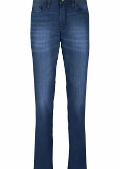 bonprix Jeans|Kurzgrößen^Mom-Jeans Mid Waist, Komfort-Stretch dunkelblau used