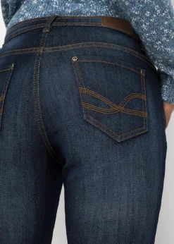 bonprix Jeans|Kurzgrößen^Mom-Jeans Mid Waist, Komfort-Stretch dunkelblau used
