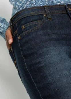 bonprix Jeans|Kurzgrößen^Mom-Jeans Mid Waist, Komfort-Stretch dunkelblau used