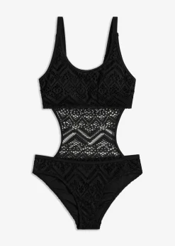bonprix Badeanzüge^Monokini mit Spitze schwarz