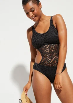 bonprix Badeanzüge^Monokini mit Spitze schwarz