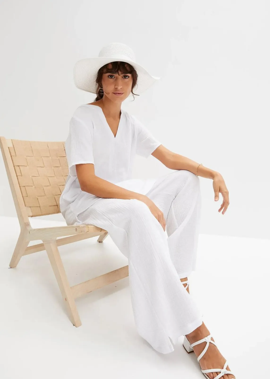 bonprix Bekleidung·Jacken & Mäntel|Blusen & Tuniken^Musselin Long-Tunika aus reiner Baumwolle weiß