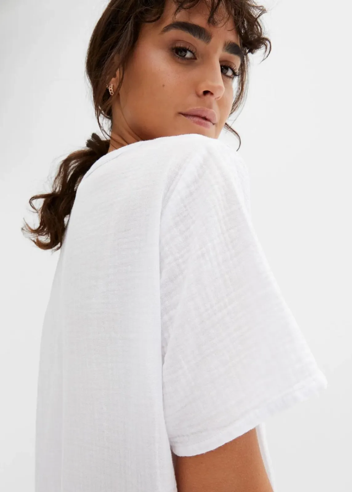 bonprix Bekleidung·Jacken & Mäntel|Blusen & Tuniken^Musselin Long-Tunika aus reiner Baumwolle weiß