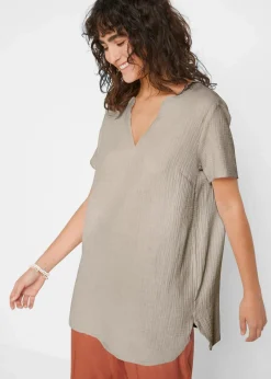 bonprix Blusen & Tuniken|Bekleidung·Jacken & Mäntel^Musselin Long-Tunika aus reiner Baumwolle steingrau