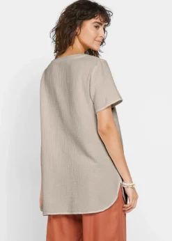 bonprix Blusen & Tuniken|Bekleidung·Jacken & Mäntel^Musselin Long-Tunika aus reiner Baumwolle steingrau