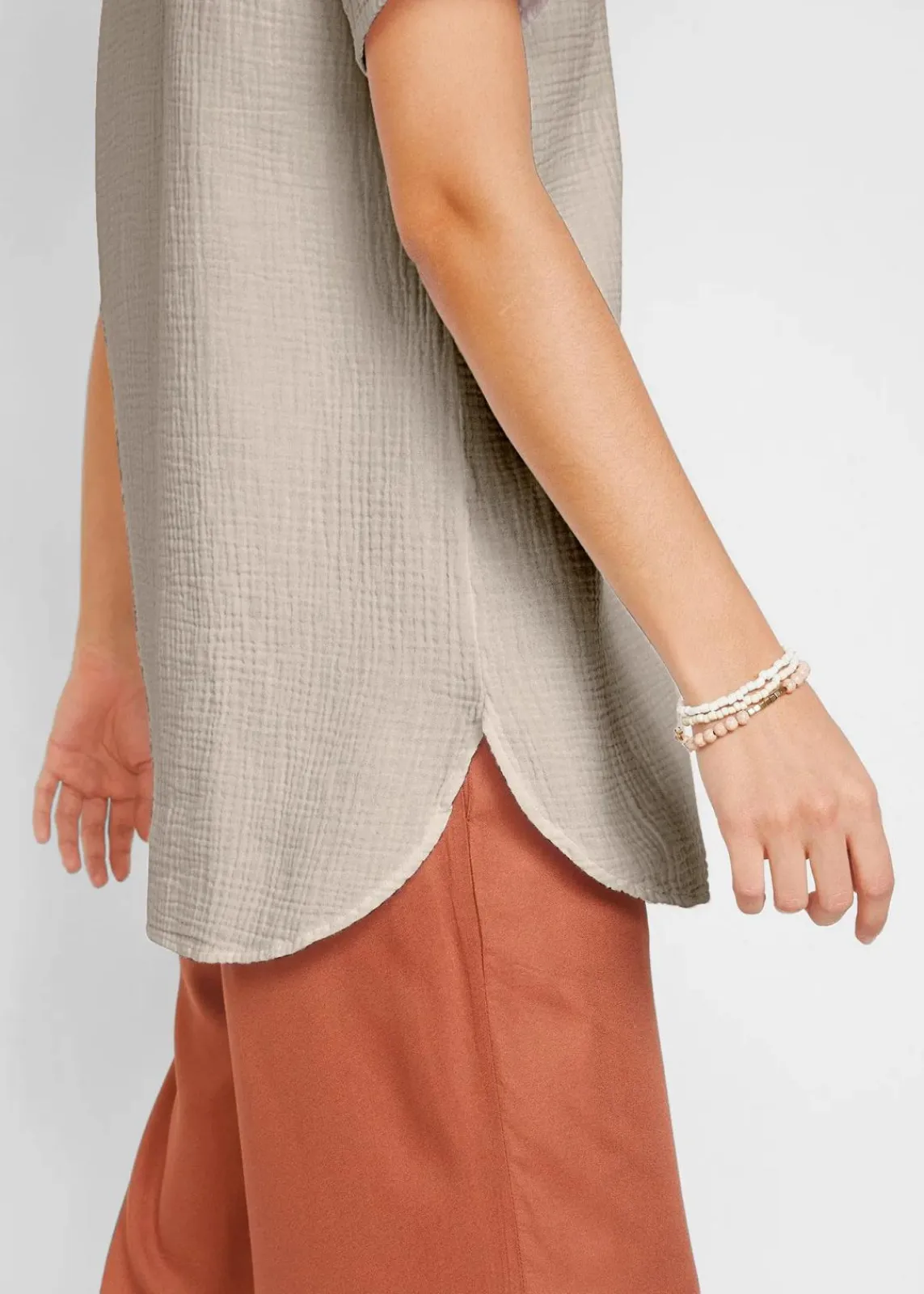 bonprix Blusen & Tuniken|Bekleidung·Jacken & Mäntel^Musselin Long-Tunika aus reiner Baumwolle steingrau