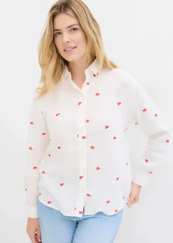 bonprix Bekleidung·Jacken & Mäntel|Blusen & Tuniken^Musselin-Bluse mit Herzen weiß/erdbeere bedruckt