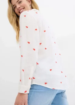 bonprix Bekleidung·Jacken & Mäntel|Blusen & Tuniken^Musselin-Bluse mit Herzen weiß/erdbeere bedruckt