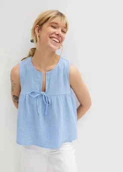 bonprix Bekleidung·Jacken & Mäntel|Blusen & Tuniken^Musselin-Blusentop perlblau