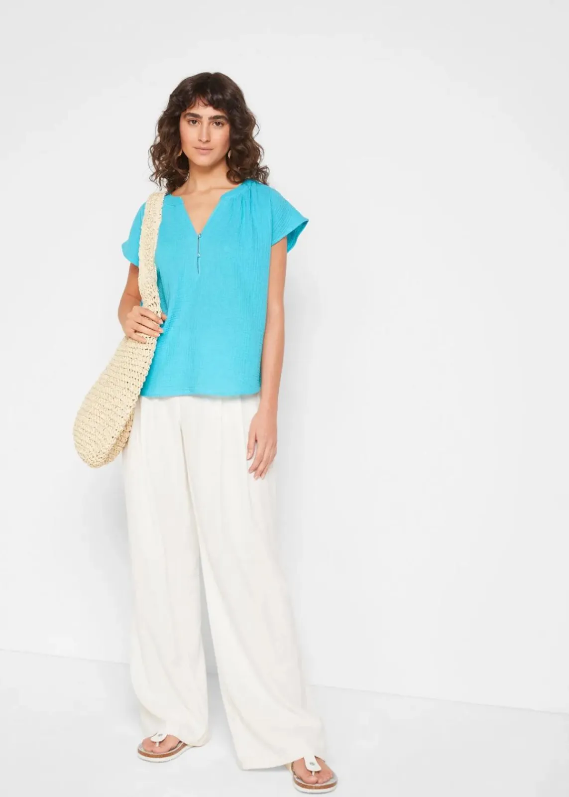 bonprix Blusen & Tuniken|Bekleidung·Jacken & Mäntel^Musselin-Blusentop aus reiner Baumwolle tiefaqua