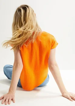 bonprix Blusen & Tuniken|Bekleidung·Jacken & Mäntel^Musselin-Blusentop aus reiner Baumwolle kürbisorange