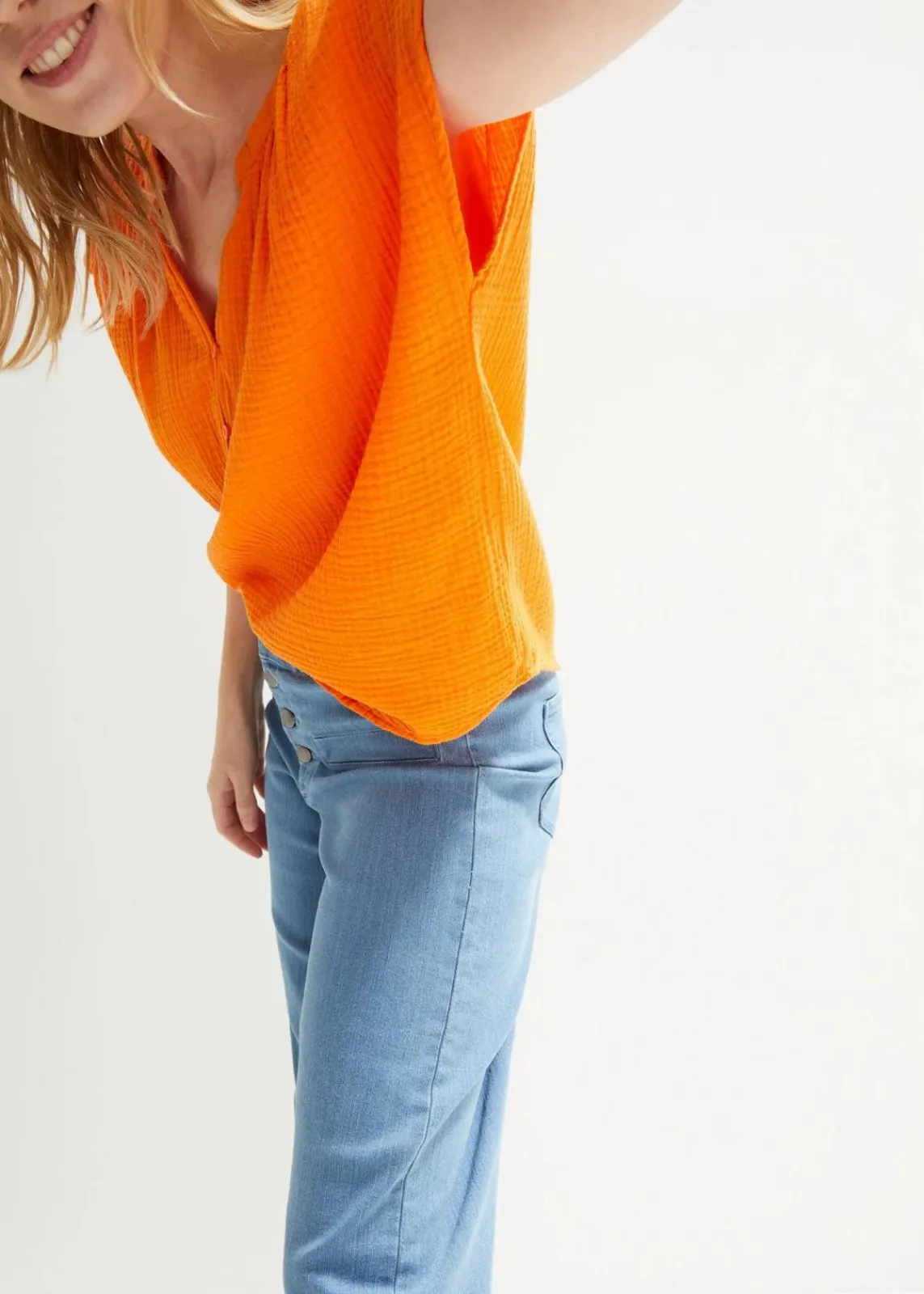 bonprix Blusen & Tuniken|Bekleidung·Jacken & Mäntel^Musselin-Blusentop aus reiner Baumwolle kürbisorange