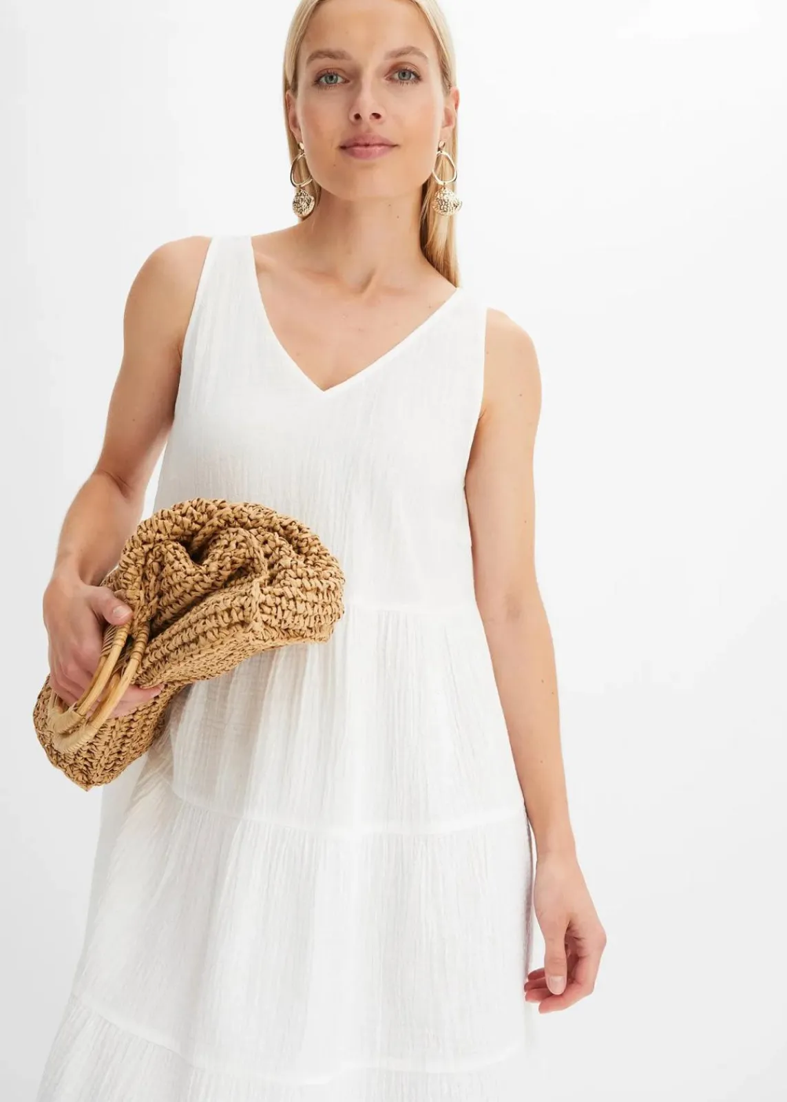 bonprix Bekleidung·Pullover & Strickjacken|Kleider^Musselin-Kleid aus reiner Baumwolle weiß