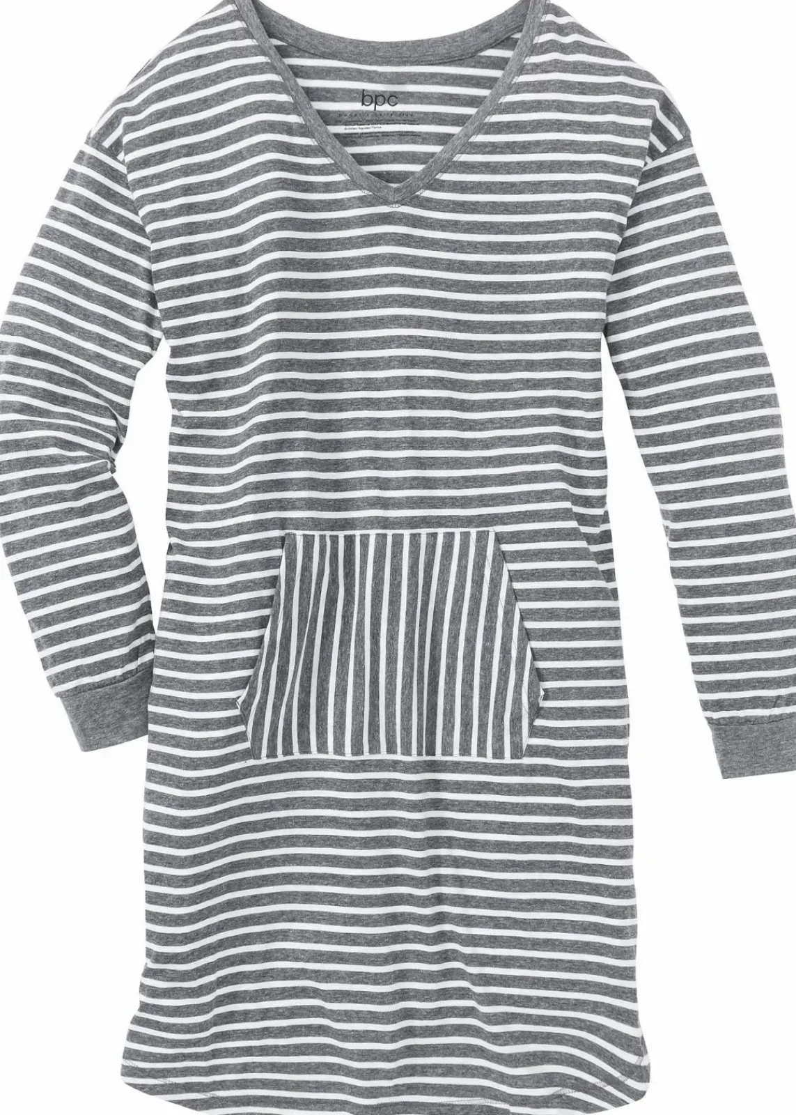 bonprix Wäsche·Nachtwäsche|Nachhaltigere Materialien^Nachthemd mit Bio-Baumwolle grau meliert/wollweiß gestreift