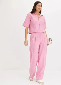 bonprix Bekleidung·Jacken & Mäntel|Blusen & Tuniken^Nadelstreifen Hemdbluse blütenpink/hellfuchsia gestreift